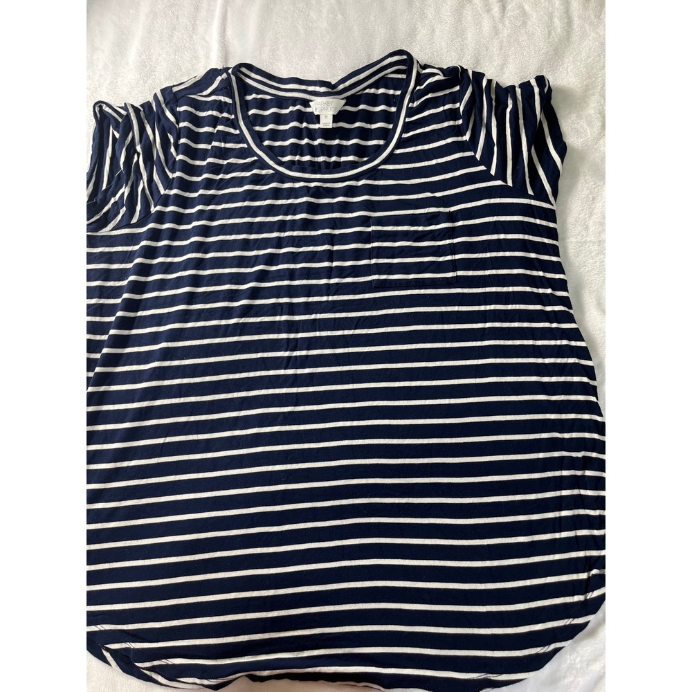 Market & Spruce Women 2X Navy White Striped Pocket Tee Short Sleeve Top WPK10327